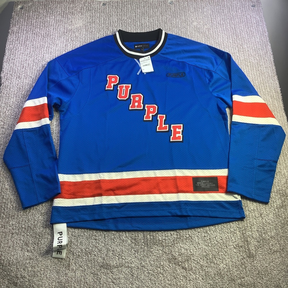 Purple Brand‎ Mesh Hockey Jersey Blue White Mens Size Large NWT